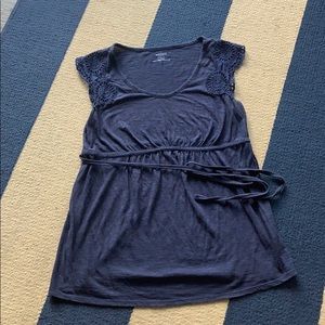 Motherhood navy top with cap sleeve detail M